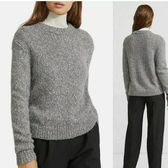 Theory Tweed Alpaca Speckled Crewneck Knit Sweater Small NEW Gray Quiet Luxury - Picture 12 of 12